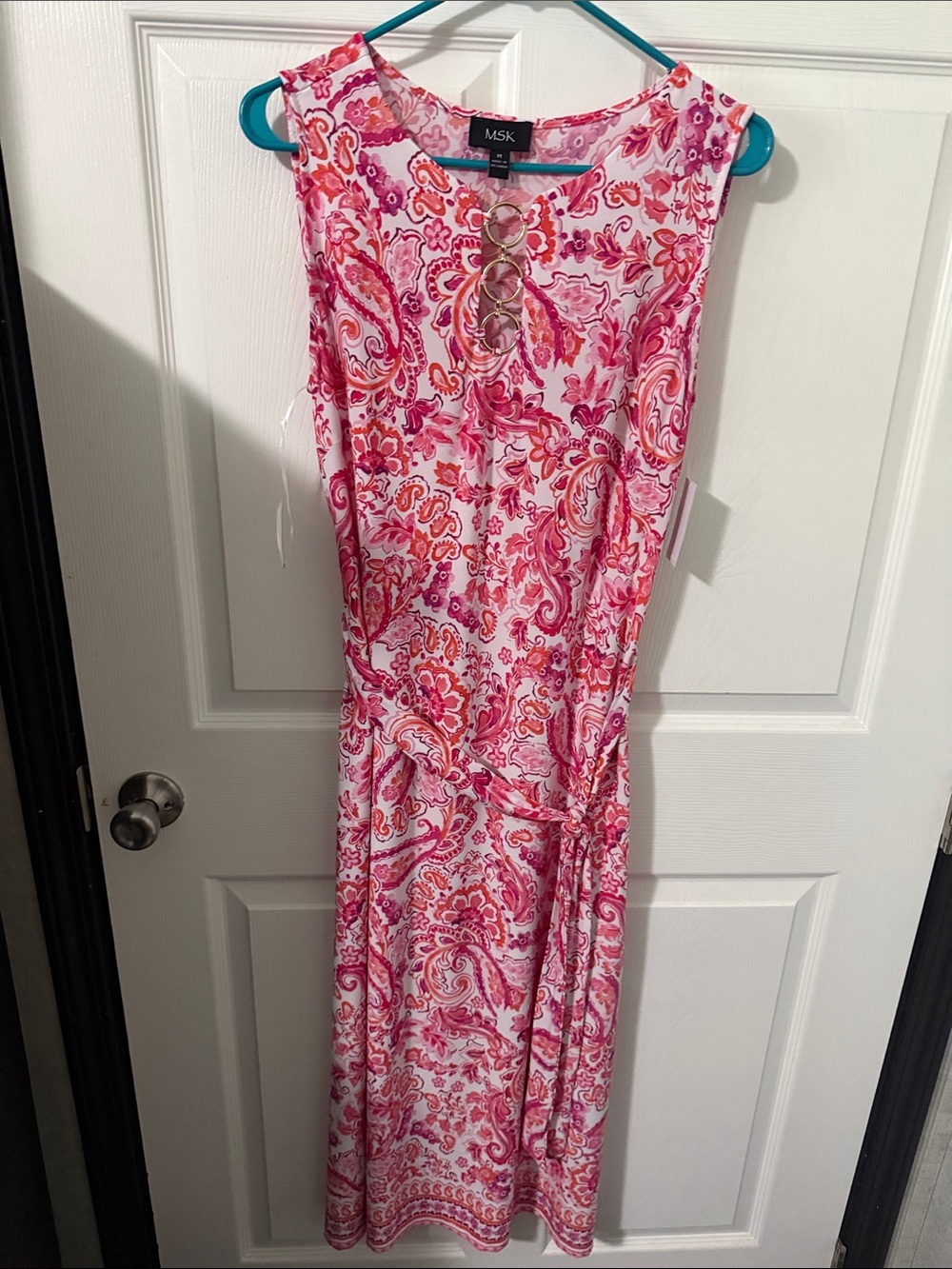 MSK Pink & White Paisley Sleeveless Dress with Ring Detail